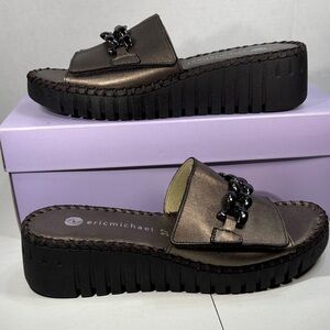 Eric Michael Metallic Bronze Chain-Accent Platform Slide Mules Women’s 6.5